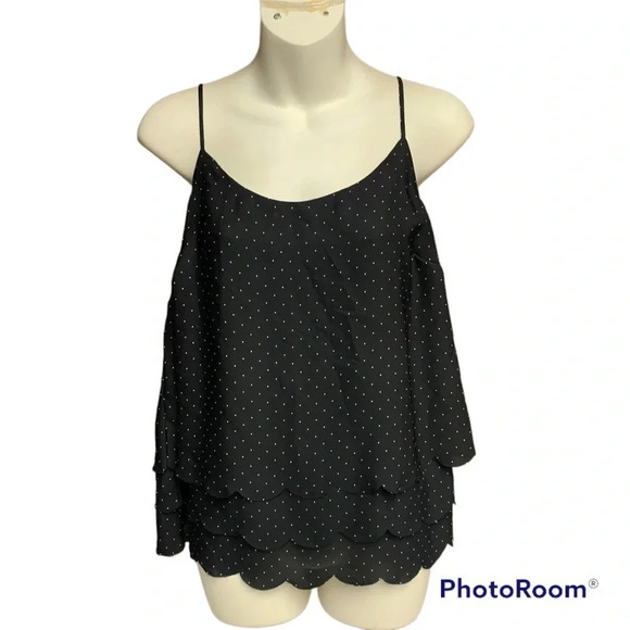 Elle black/white polka dot tiered bottom top size Large spaghetti straps - Picture 1 of 10